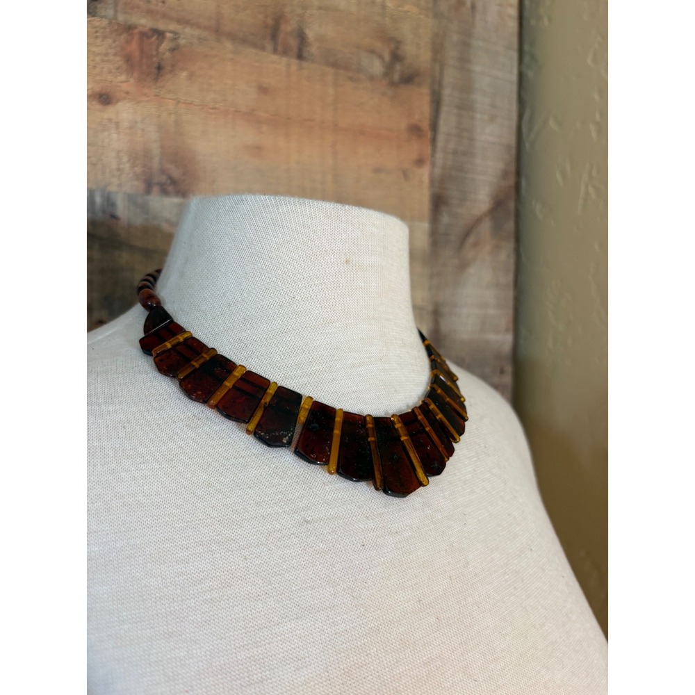 Vintage Art Deco Style Faux Amber Resin Graduated Collar Statement Necklace 18in